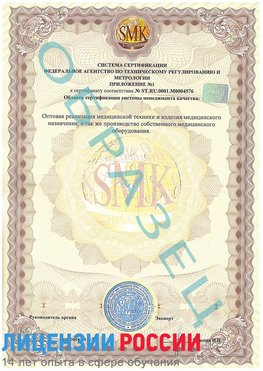 Образец сертификата соответствия (приложение) Новомичуринск Сертификат ISO 13485